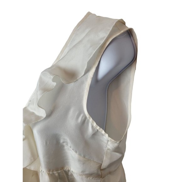 Cabi Ruffle white sleeveless silk button down top - Picture 4 of 9